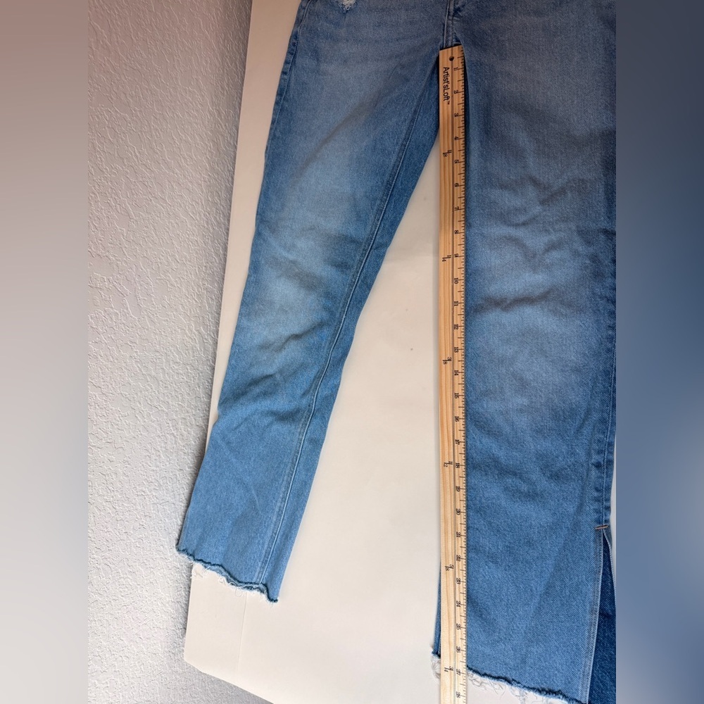 American Eagle Outfitters Light Blue Stretch Bootcut Jeans | Distressed Raw Hem - Picture 9 of 10